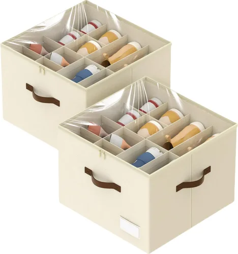 Vista 9 de Organizador de zapatos para armario, contenedores plegables de almacenamiento de zapatos, se adapta a hasta 16 pares, caja organizadora grande