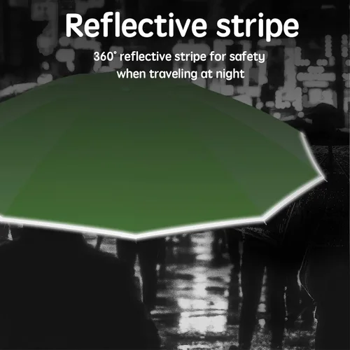 Vista 5 de RainBOSS Automatic Travel Umbrella with 10 Ribs, Large Windproof Umbrellas for Rain & Sun, Compact Folding Inverted Umbrella with Reflective Stripe