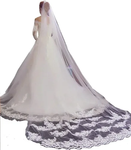 Vista 8 de MisShow Velo de novia de boda con borde de encaje blanco marfil con peine