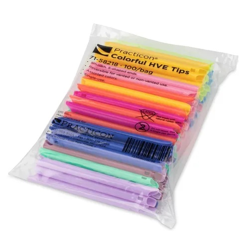 Vista 4 de Practicon Coloridas puntas HVE, punta desechable para evacuador dental de alto volumen, paquete de 100