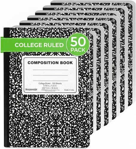 Vista 4 de Trail maker Paquete de 50 cuadernos de composición a granel, cubierta de mármol con rayas universitarias, 200 páginas (100 hojas), 9.75 x 7.5