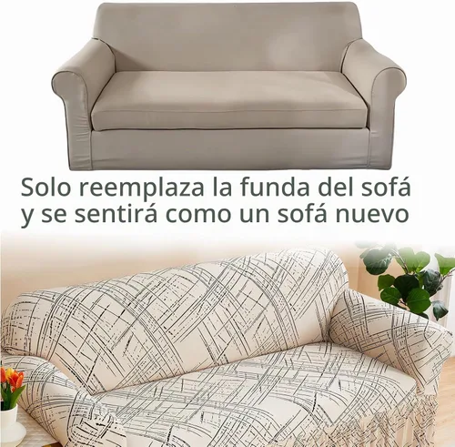 Vista 5 de Funda estampada para sofá biplaza de fácil ajuste, antideslizante, lavable, elástica, protector de muebles moderno, a la moda, línea beige