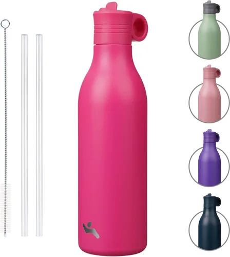 Vista 19 de Konokyo Botella de agua de acero inoxidable de 12 onzas con popote, botella de agua de viaje de metal aislada, reutilizable y a prueba de fugas, sin