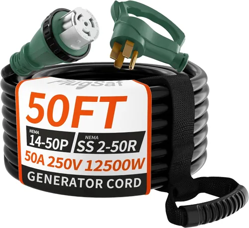 Vista 10 de PlugSaf Cable de generador de 50 amperios, cable de extensión RV de 50 amperios de 15 pies con bloqueo de torsión, cable de generador 50A de 4