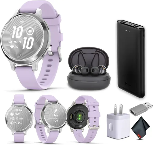 Vista 8 de Garmin Lily 2 - Reloj inteligente pequeño y elegante de hasta 5 días de duración de la batería, pantalla oculta, lente con patrón lila metálico