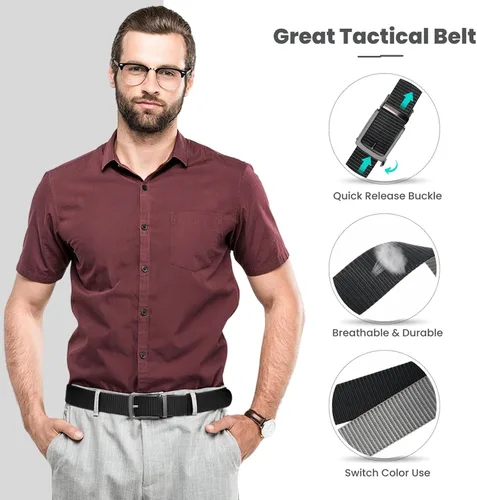 Vista 2 de Cinturones de trinquete de liberación rápida para hombre, cinturón de nailon reversible dos en uno para hombre casual y vestido deportivo