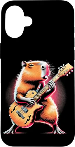 Vista 22 de iPhone 16 Capybara Playing Guitar Like A Rocker Guitarist Rock'n Roll Case