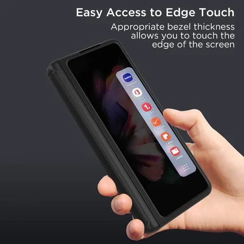 Vista 6 de MAKAVO Funda para Samsung Galaxy Z Fold 3 5G con protección de bisagra, protector de pantalla de vidrio templado integrado, ajuste delgado 3D Negro
