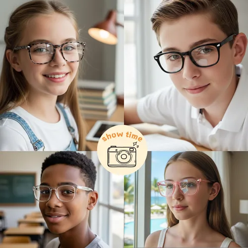 Vista 3 de Gafas de luz azul para niños y niñas, paquete de 2 lentes de luz azul para adolescentes y niños, anteojos falsos, anteojos para niños pequeños, de 6