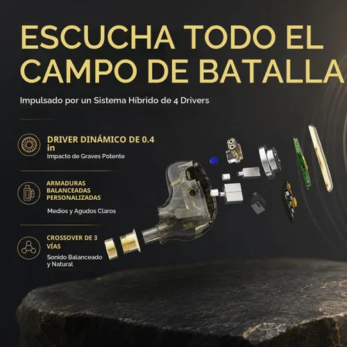 Vista 6 de Tipsy TG4 Gaming IEMs con micrófono, auriculares híbridos para juegos de 4 controladores, aplicación EQ personalizada y control web, modos de juego