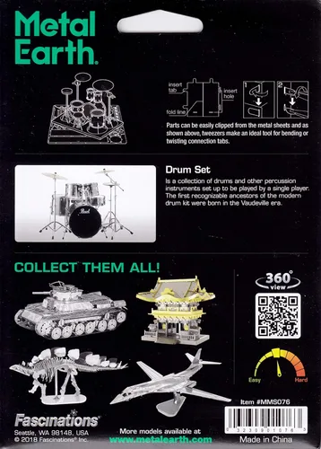 Vista 7 de Fascinations, Kit de batería de metal a escala Metal Earth 3D