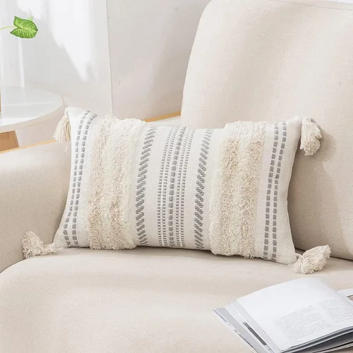 Vista 25 de decorUhome Funda de almohada decorativa bohemia de 18 x 18 pulgadas, funda de almohada de acento con textura neutra acolchada a rayas para sofá