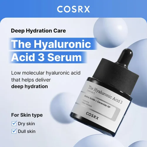 Vista 2 de COSRX Suero de ácido hialurónico de sodio puro al 3%, hidratante y estimulante de la humedad para líneas finas y arrugas, repara la piel seca, 0.67