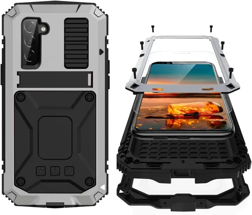 Vista 8 de Simicoo Compatible con Samsung S22 - Funda protectora híbrida de silicona y metal con soporte, a prueba de golpes de grado militar, resistente