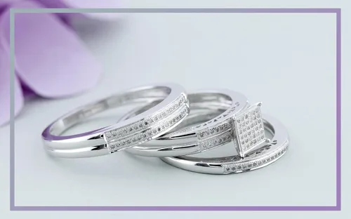 Vista 2 de Dazzlingrock Collection Anillo de trío con cabeza cuadrada de diamantes blancos redondos de 0.27 ctw en plata de ley 925