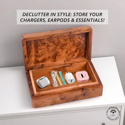 Vista 7 de Caja mediana de madera tallada a mano multiusos para recuerdos, organizador de almacenamiento de arte decorativo, caja de joyería, decoración