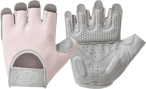 Vista 8 de SUJAYU Guantes de entrenamiento para mujeres y hombres, guantes antideslizantes sin dedos para levantamiento de pesas, guantes de entrenamiento