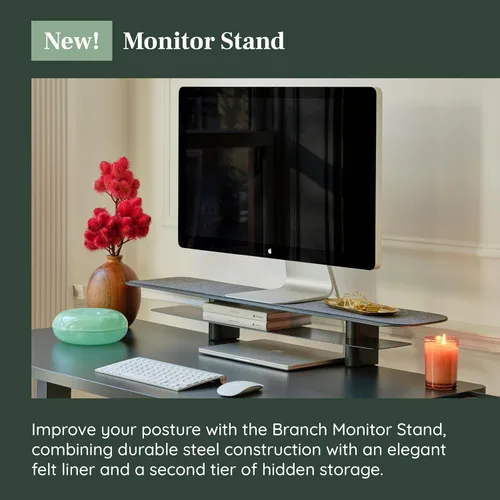 Vista 2 de Branch Soporte para monitor, elegante y duradero, soporte de acero con recubrimiento en polvo con forro de fieltro suave, pequeño elevador