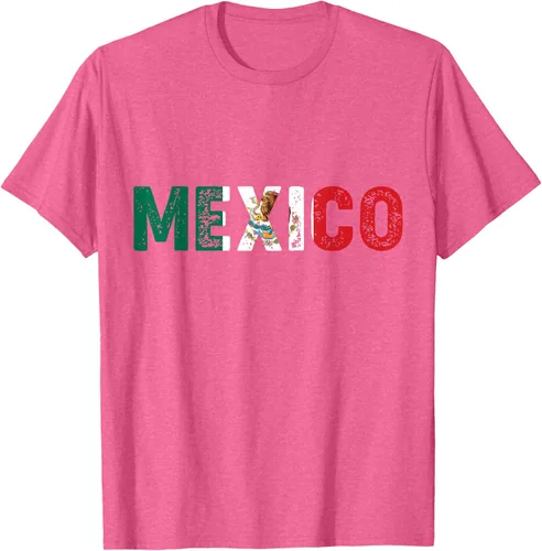 Vista 25 de Camiseta con texto en inglés «Mexico Vintage Letras» como bandera mexicana, Negro