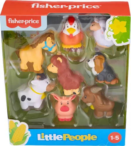 Vista 6 de Fisher-Price Little People juguetes para niños pequeños de granja Animalitos amigos 8 piezas juego de figuras para juego de rol Edades 1+ años