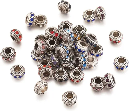 Vista 10 de Beadthoven 50 unidades de 0.354 x 0.394 in de aleación de metal espaciadores estilo tibetano flor chapado en plata antigua con diamantes