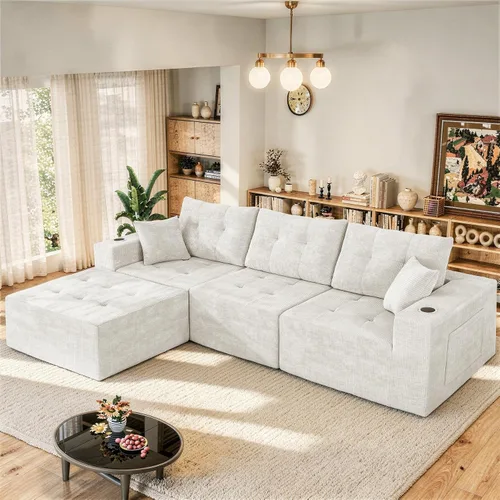 Vista 9 de Luxanimarion Sofá modular modular de 113 pulgadas para sala de estar, sofá convertible en forma de L con otomana, sofá modular modular de 4 plazas