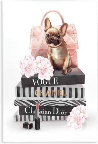 Vista 4 de Glam Bookstack French Bulldog - Placa de pared (10 x 15 pulgadas)