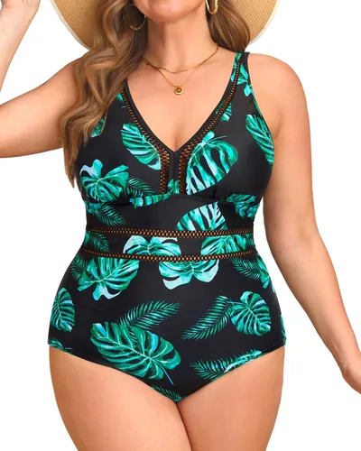 Vista 11 de Daci - Trajes de baño de una pieza para mujer talla extra grande, sexy con huecos, traje de baño con cuello en V Un negro