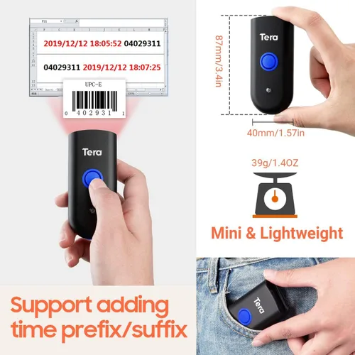 Vista 6 de Tera - Escáner de código de barras inalámbrico 1D láser mini de bolsillo impermeable 3en1 compatible con Bluetooth USB con cable portátil lector