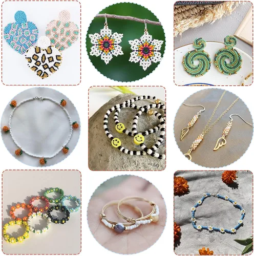 Vista 6 de 5000 cuentas de semillas de vidrio verde a granel, pequeñas cuentas espaciadoras de cintura para pulseras, collares, joyería, proyectos
