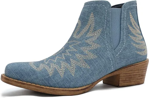 Vista 17 de GLOBALWIN Women's Cowgirl Boots Pull On Ankle Booties 21yy01 Negro2