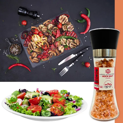 Vista 6 de Sal rosa del Himalaya de grano grueso a granel en frasco, cristales gourmet puros 100% naturales, contiene 84 minerales adecuados para exfoliantes