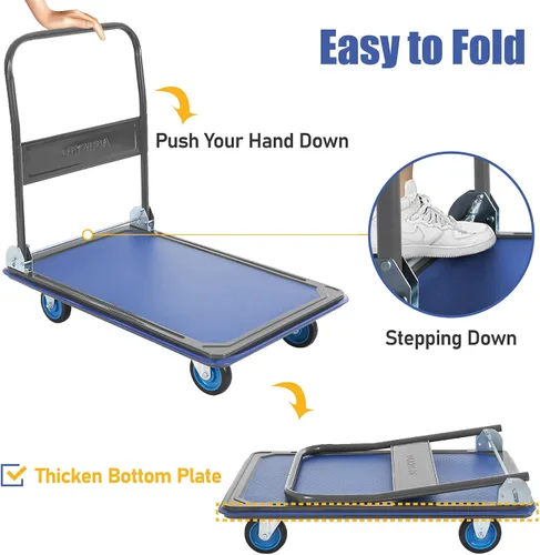 Vista 5 de Olympia Tools - Carretilla de mano plegable con plataforma de 600 lb. de capacidad, carretilla de plataforma de servicio pesado con ruedas