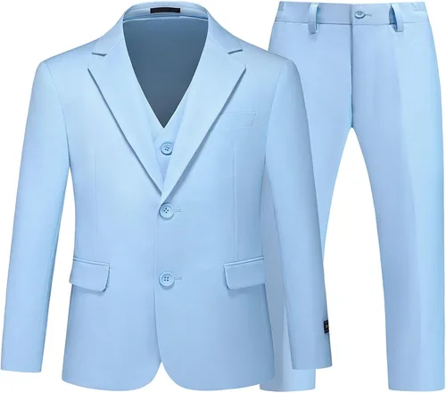 Vista 16 de Boys Suits Slim Fit Formal 3 Piece Kid Wedding Prom Ring Bearer Outfit Negro