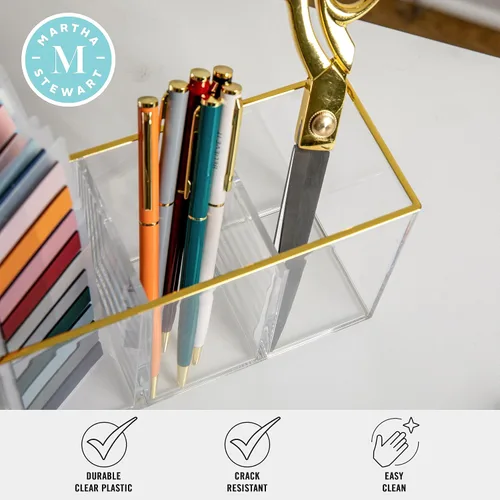 Vista 3 de Martha Stewart Kerry - Organizador de escritorio de plástico con 4 compartimentos, con ribete dorado