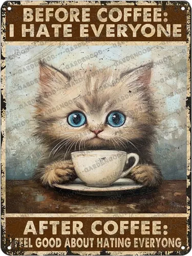 Vista 29 de Cartel de metal divertido vintage con diseño de gato de cocina con texto en inglés «Cat Never Trust A Skinny Cook», póster de metal para el hogar