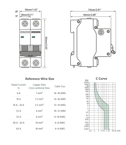 Vista 7 de Interruptor de Circuito en Miniatura AC, Interruptor de Circuito de 6 Amperios 120V/240V de 1 Polo Montaje en Riel DIN, Interruptor de Desconexión