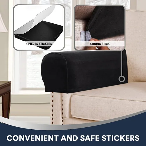 Vista 6 de Fundas para brazos de sofá, protectores de felpa de terciopelo antideslizantes para sofá, silla, sillón reclinable, juego de 4, color negro