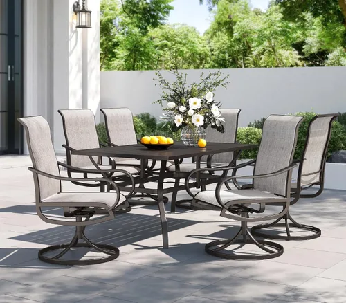 Vista 17 de PHI VILLA Juego de comedor de 5 piezas para patio al aire libre con sillas giratorias (azul) y mesa de comedor de acero de metal de 37 x 37 pulgadas