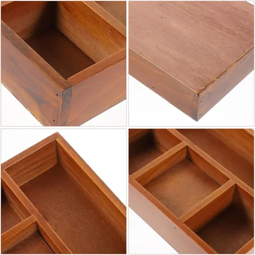 Vista 5 de SOIMISS Bandeja organizadora de maquillaje de madera, compartimento rectangular vintage, caja de almacenamiento de cosméticos con 4 rejillas