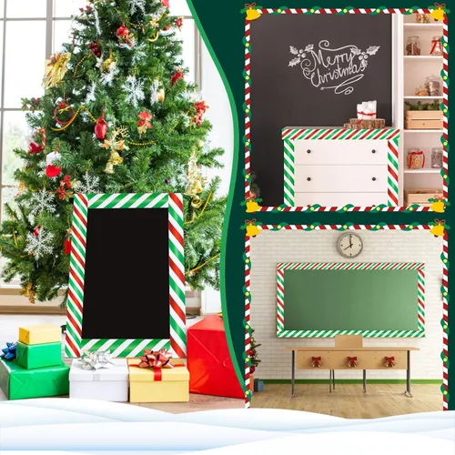 Vista 5 de Tablero de anuncios de Navidad de 99 pies, borde de bastón de caramelo enrollado, borde de anuncios recto, color rojo, blanco, verde, menta