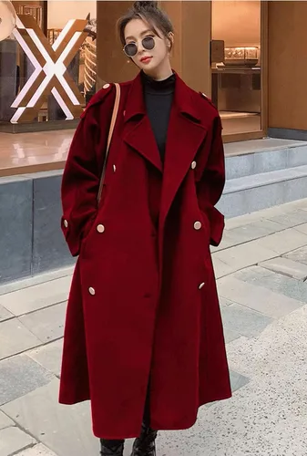Vista 5 de chouyatou Gabardina de invierno para mujer, con doble botonadura, de lana, con solapa de muesca