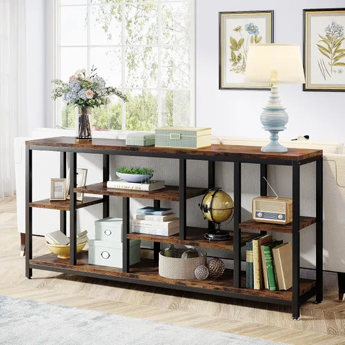 Vista 5 de LITTLE TREE Mesa de sofá extra larga de 70.9 pulgadas detrás del sofá de 3 niveles industrial estrecha para entrada, mesa decorativa para sala