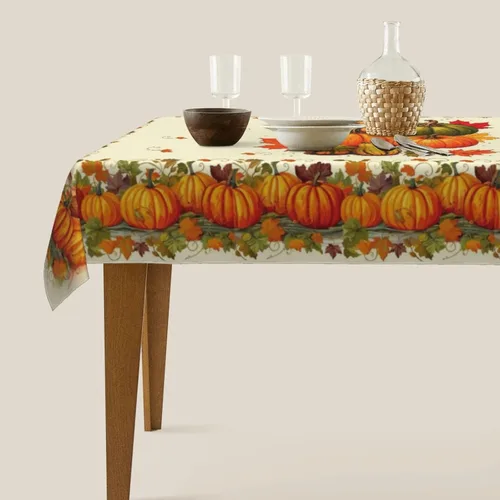 Vista 5 de Mantel de Otoño de Acción de Gracias con Hojas de Calabaza, Mantel Rectangular Lavable de Cuadros Rústicos para Decoración de Cocina y Comedor