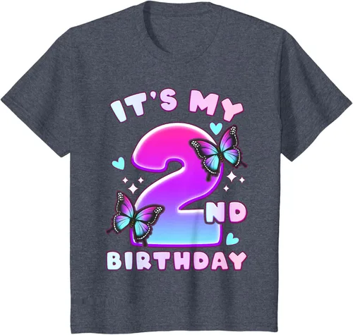 Vista 25 de Camiseta de 2º cumpleaños para niña de 2 años con mariposas y número 2 Negro