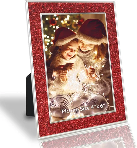 Vista 10 de HIKWADERY Portarretratos de 4 x 6 pulgadas con purpurina, marcos de fotos negros de 4 x 6 pulgadas con cristal real HD, para pared o mesa, regalo