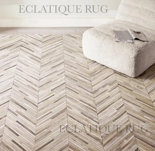 Vista 6 de Elegante alfombra rectangular de piel de vacuno, elegante, antideslizante, cheurón, para sala de estar y entrada, alfombra de piso