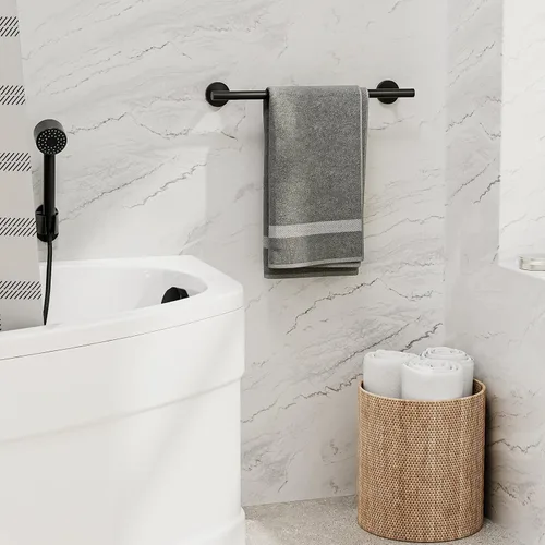 Vista 7 de Toallero negro mate de 18 pulgadas, toallero de baño grueso, toallero montado en la pared, barra de toalla de acero inoxidable SUS304, decoración