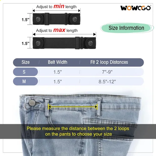 Vista 6 de Paquete de 2 cinturones sin hebilla para hombres y mujeres, cinturón lateral, elástico, ajustable, invisible, se adapta a trabillas de cinturón