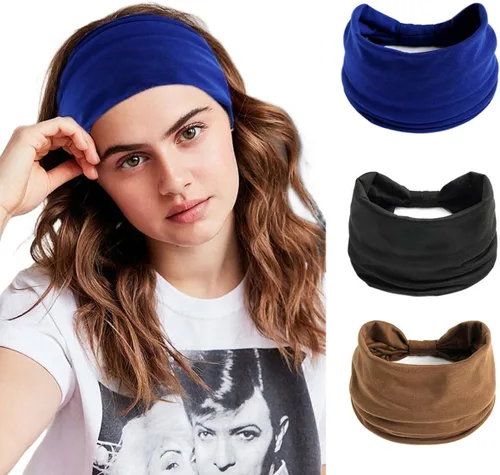 Vista 16 de K-Elewon Paquete de 3 diademas elásticas anchas para mujer, bandas para el cabello para yoga, deportes